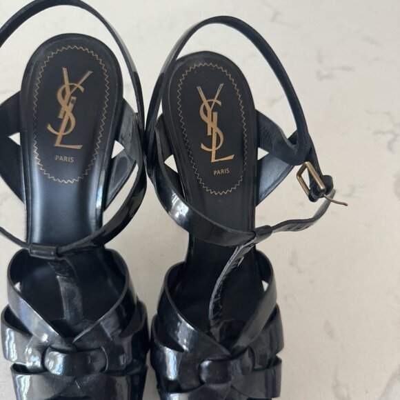 Yves Saint Laurent YSL Tribute Platform Sandals 40.5 Black Patent - Picture 5 of 10